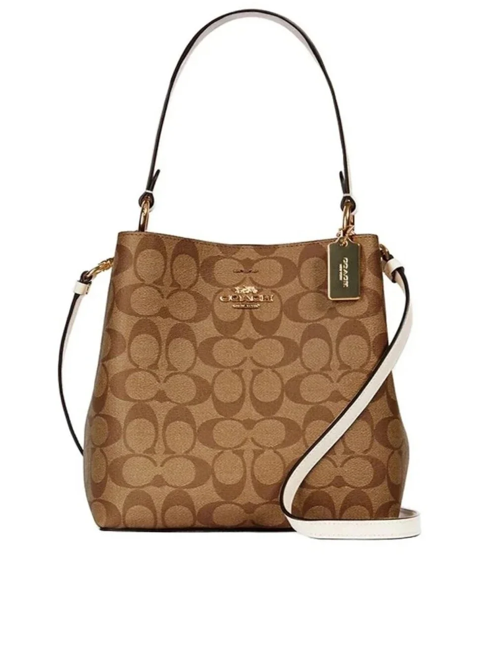 NWT Coach town bucket bag signature small purse khaki Chalk
